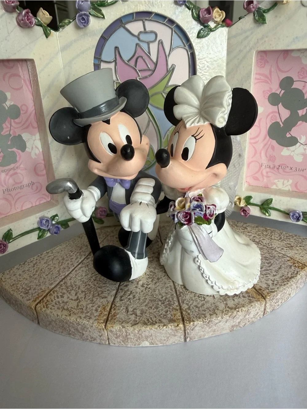 Disney Mickey & Minnie Bride & Groom Wedding Photo Frame Vtg